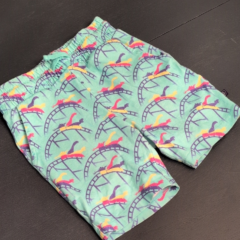 Green and Pink Flamingo Print Swim Shorts